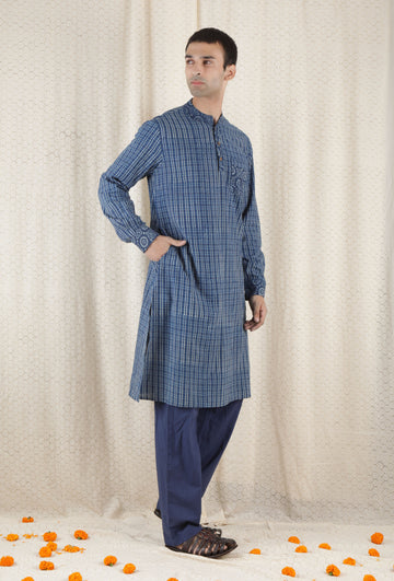 Shakunt Cotton Indigo Long Kurta